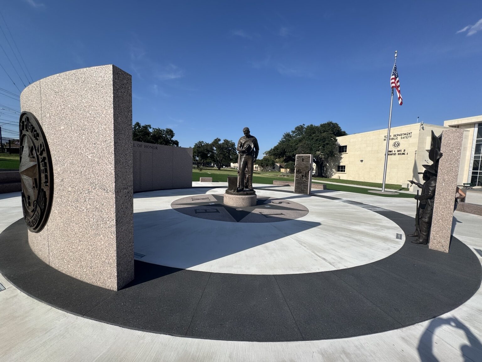 Texas Department of Public Safety memorial viewed across its circular plaza
